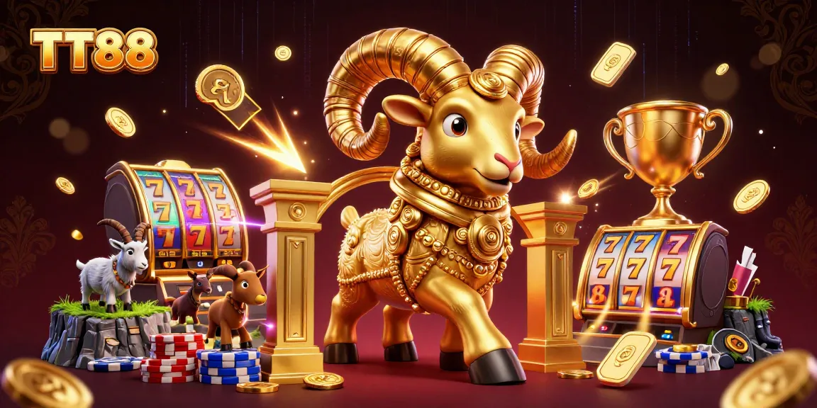 Experience the excitement of TT88 with this vibrant 3D icon showcasing slot elements and gold coins.