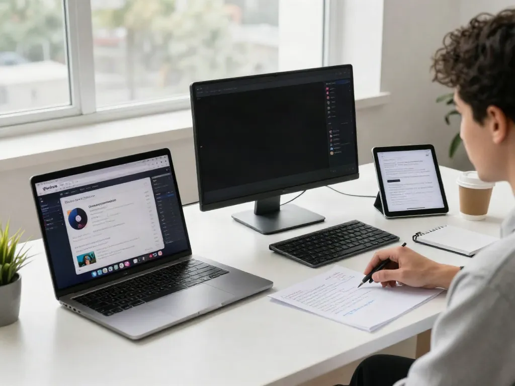 访问 qishuidouyin.com 安装汽水音乐的年轻用户在现代办公环境中查看音乐下载和安装说明。