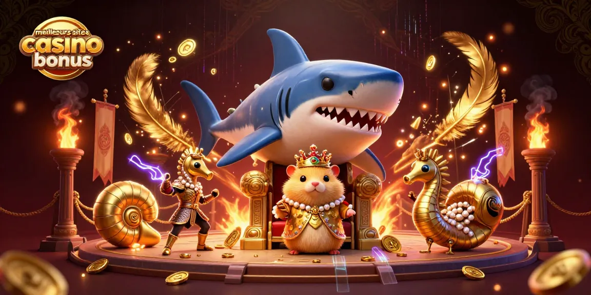 Visualisez les meilleurs sites casino bonus en 2026 avec un roi hamster entouré de gardes hippocampes.