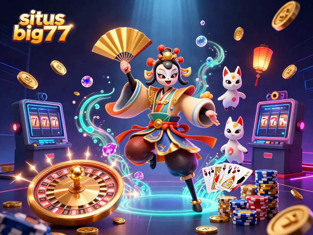 Experience the thrill of situs big777 with vibrant 3D elements and an energetic casino scene.