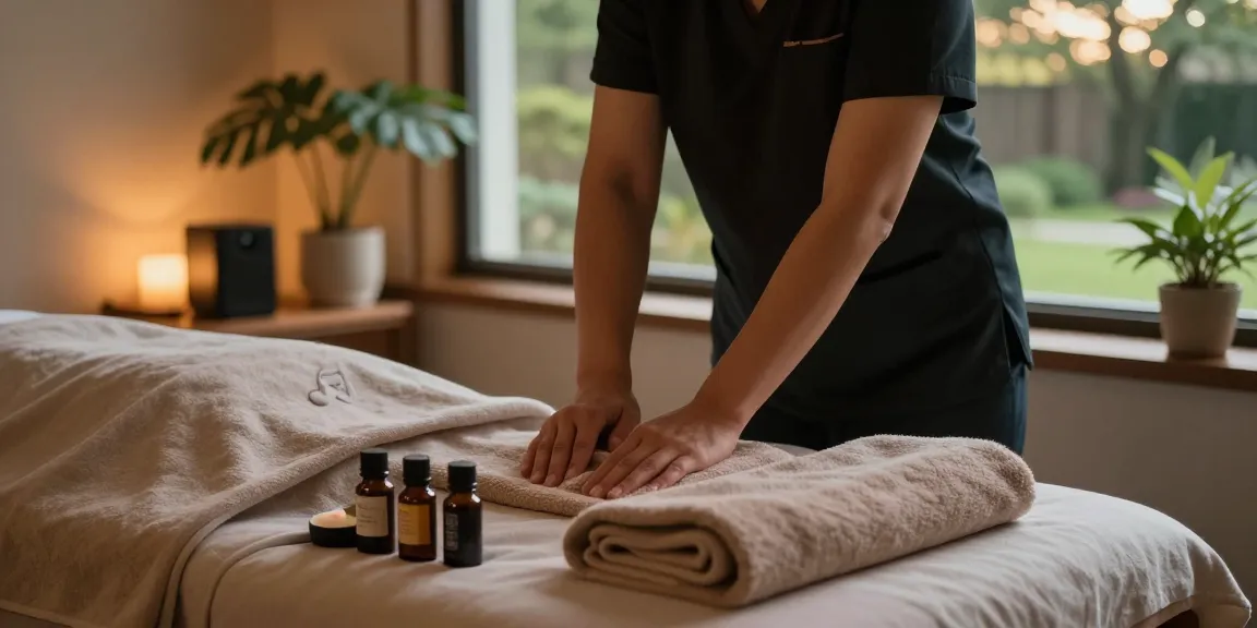 Relaxing massage therapy scene showcasing 서울출장안마 experience in a tranquil spa with natural elements.