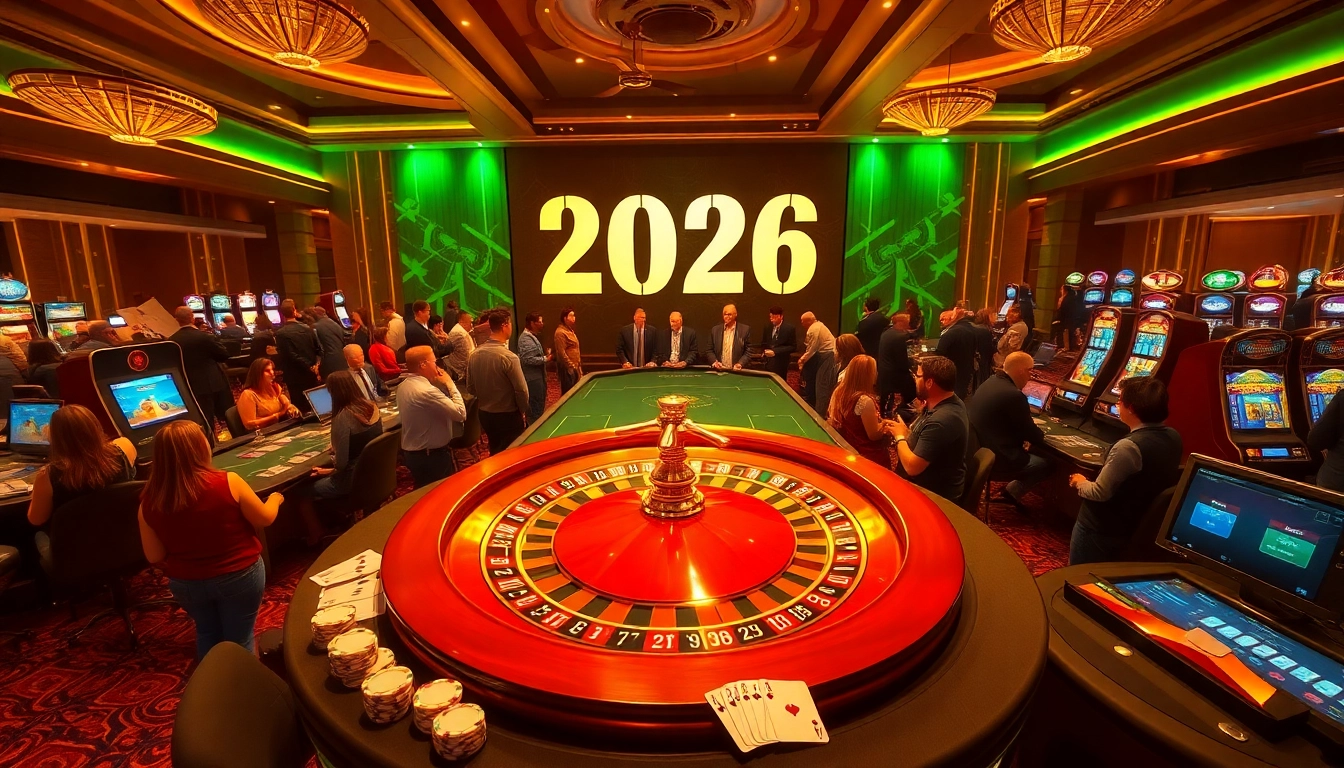 Découvrez l'atmosphère vibrante du casino en ligne Français 2026 avec la roulette et les jetons de poker.