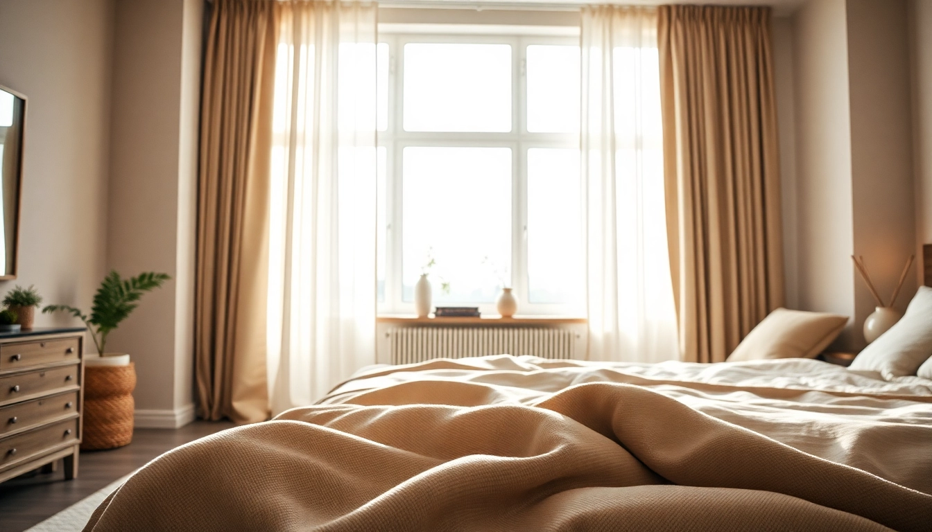 Verduisterende gordijnen geven een stijlvolle uitstraling aan een slaapkamer met een warme sfeer.