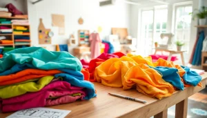 Gebruik wafel katoen in een levendige studio met kleurrijke stoffen en creativiteit.