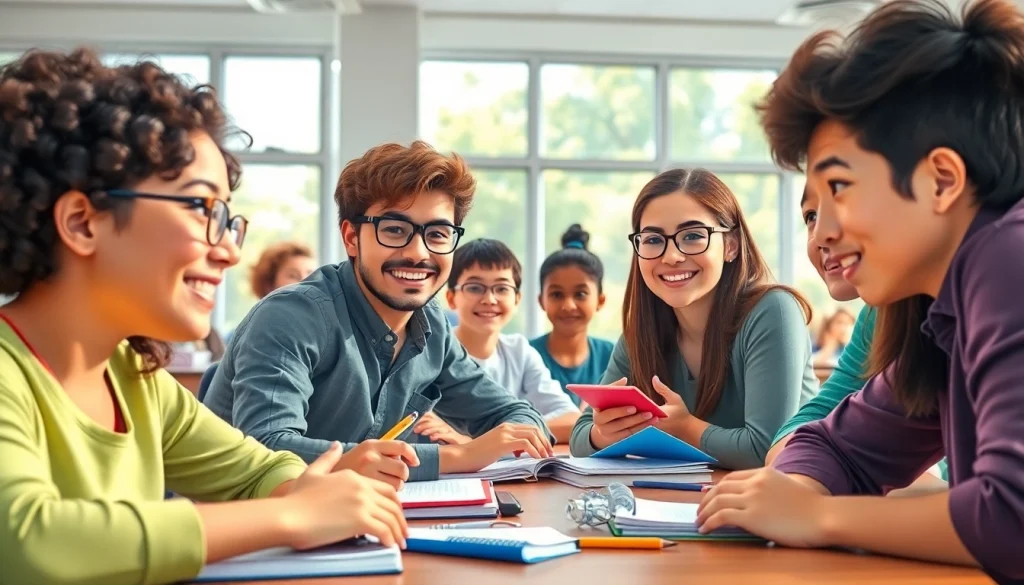 Engaged students learning about Education in a vibrant, collaborative classroom setting.