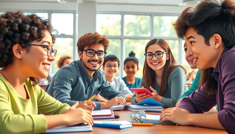Engaged students learning about Education in a vibrant, collaborative classroom setting.