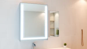 Entdecken Sie den modernen sonni Spiegelschrank mit eleganter Beleuchtung und Funktionalität.