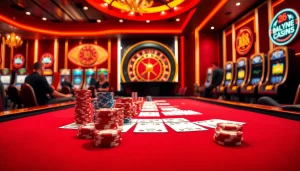Players enjoying a captivating game at RR88 casino, surrounded by vibrant poker chips and a roulette wheel.