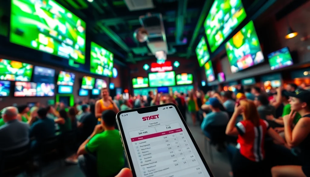 Engaging scene depicting sportsbooks in Texas with fans, bets, and mobile apps.