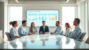 Evaluate competitor pricing strategies with a professional team in an engaging, modern office setting.