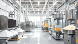 Production d'édulcorant industriel en milieu propre avec des ingrédients variés.