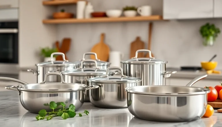 Showcase the best cookware for induction NZ on a kitchen countertop featuring modern stainless steel pots and pans.
