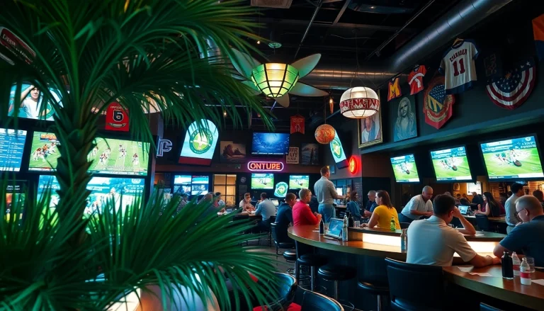 Engaging scene of sportsbooks in South Carolina with lively sports betting activities.