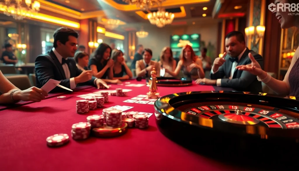 RR88 players enjoying an exciting casino experience at a vibrant gaming table.