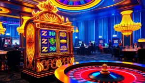 Play slot zeus with excitement at a luxurious casino, featuring themed symbols and plush settings.