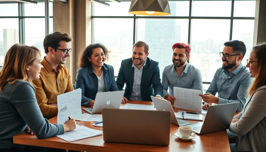 Engaged team sharing founder leadership insights in a modern brainstorming session.