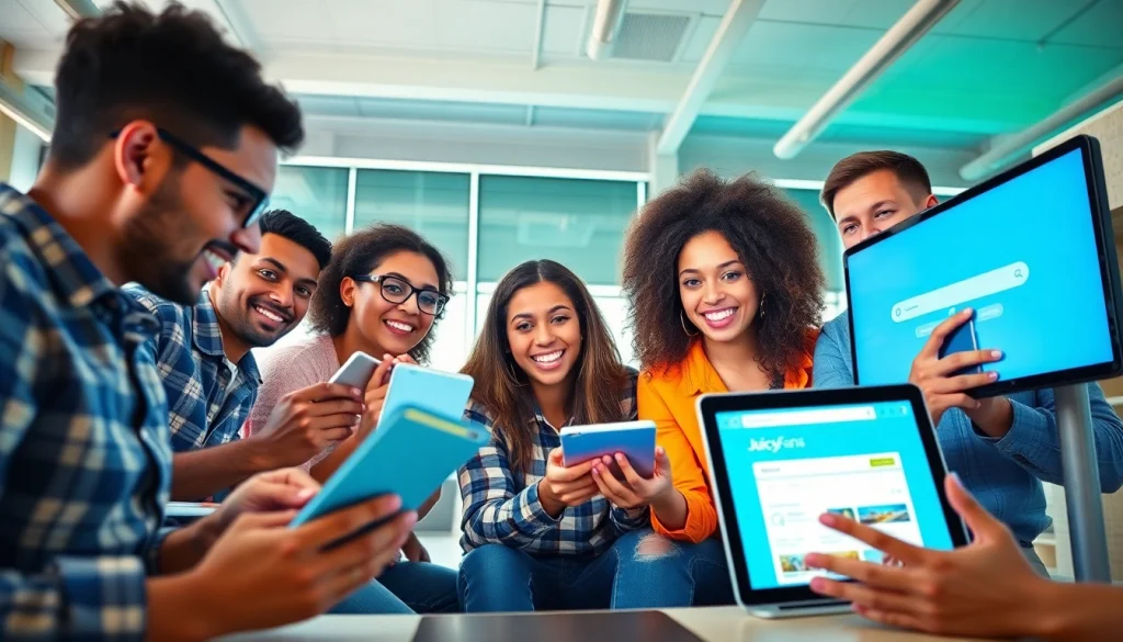 Discover juicysearch alternatives in a collaborative workspace with diverse users engaging with digital search engines.