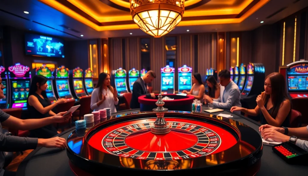 Exciting casino scene featuring roulette with vibrant chips and players, inspired by https://hanoiculturetravel.com/.