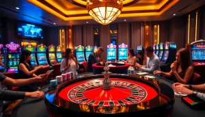 Exciting casino scene featuring roulette with vibrant chips and players, inspired by https://hanoiculturetravel.com/.