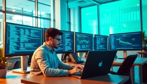 Web scrapping data visualizations and coding in a modern office.