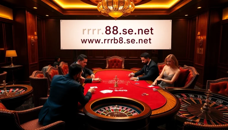 Engaged players at a luxurious poker table, showcasing the thrill of gambling at https://rr88.se.net/.