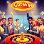 Liên kết tới Saowin với những người chơi phấn khích ăn mừng chiến thắng cá cược trực tuyến trên một nền tảng trò chơi sống động.
