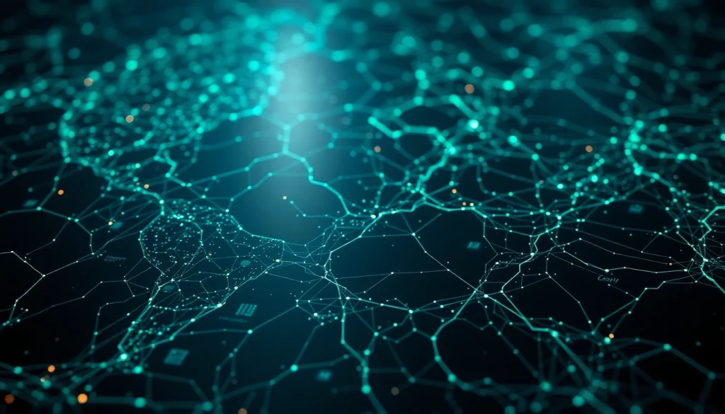 The hidden wiki illustrated with a digital dark web map, symbolizing anonymity and interconnected .onion links.