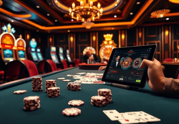 Engage with thrilling gameplay at https://xx88.nl/ with this luxurious casino scene featuring poker chips and a roulette wheel.