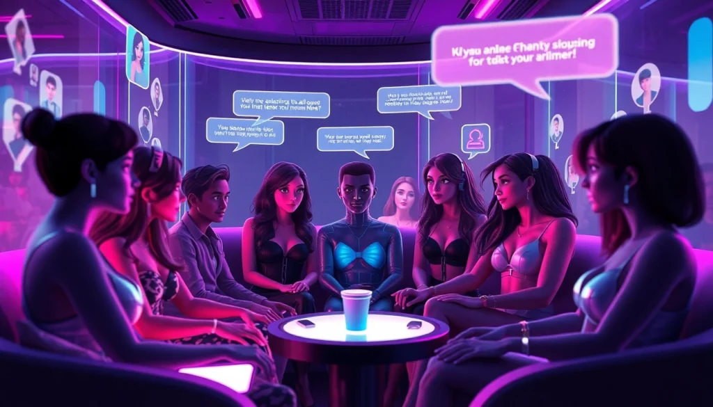 Engaging visual of NSFW AI avatars in a futuristic chat environment, highlighting innovative interactions.