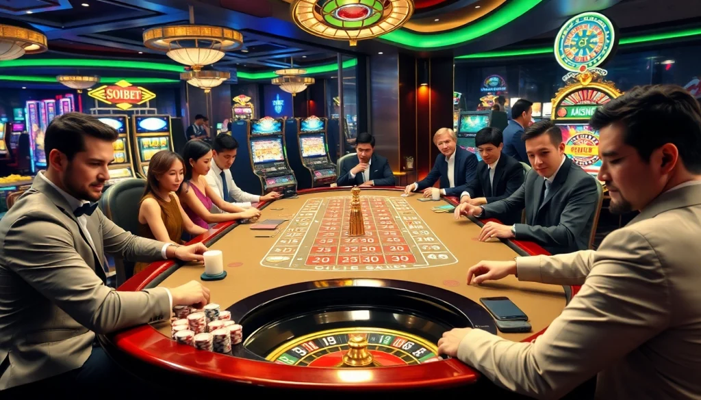 Experience thrilling gameplay at SOIBET casino with luxurious gaming tables and vibrant atmosphere.