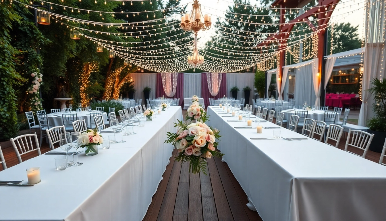 Setting for luxurious Table & Chair Rentals with elegant decor in outdoor venue