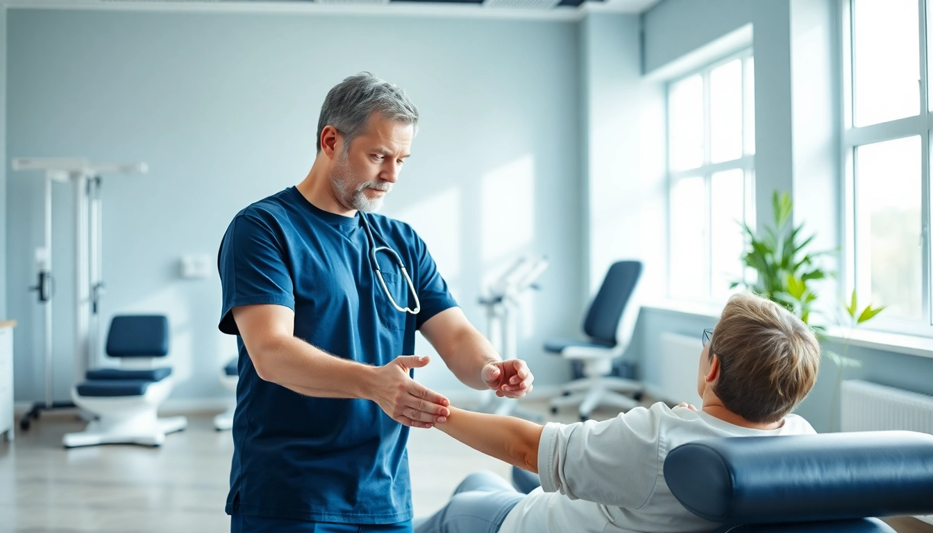 Engaging physiotherapy session in London with a focused therapist and patient.