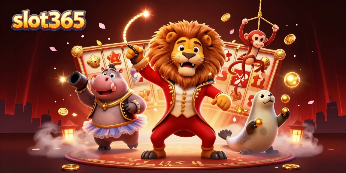 Experience slot365's vibrant 3D casino scene with spinning slot reels and engaging characters.